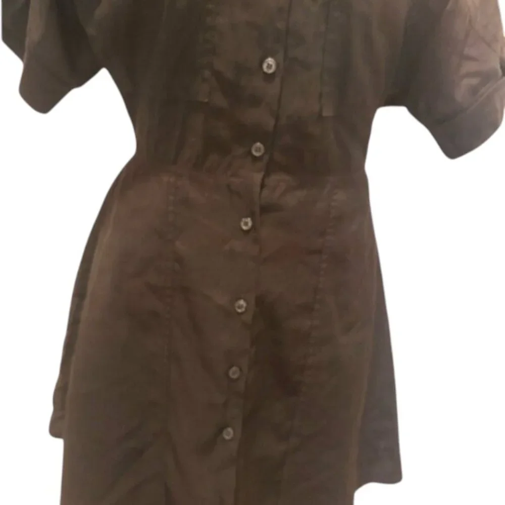 Black Shirt Dress Button Front Cinched Waist Mini Dress Flattering Casual Small - Picture 3 of 7